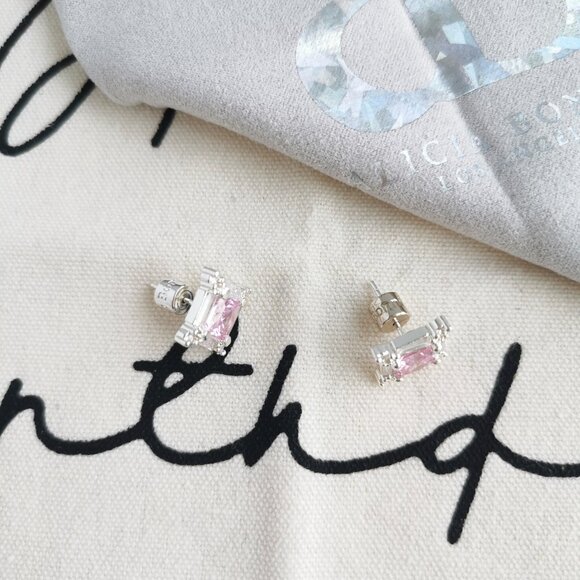 Stud Earrings - Enchanted Glow - Pink White Crystal Silver - Picture 3 of 3